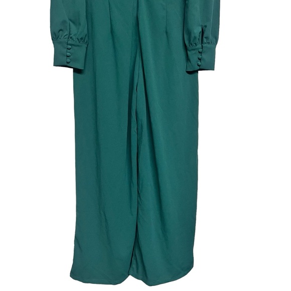 New Lulus Celebrating Romance Emerald Green Long Sleeve Wide Leg Jumpsuit - Picture 7 of 9
